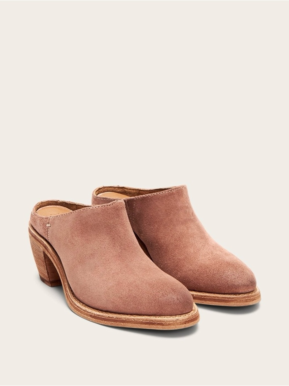 ✧ Frye ✧ Suede Slip-On Mule Heels in Dusty Rose ✧ Size 8 ✧